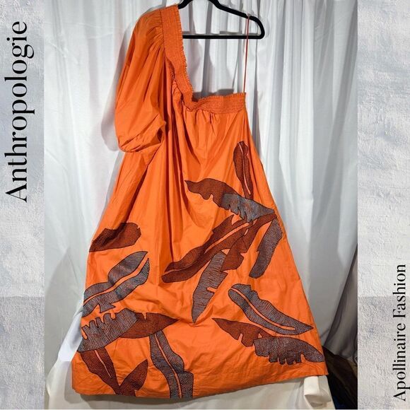 ANTHROPOLOGIE MAEVE ONE SHOULDER EMBROIDERED MAXI DRESS ORANGE SIZE 3X - Picture 8 of 9